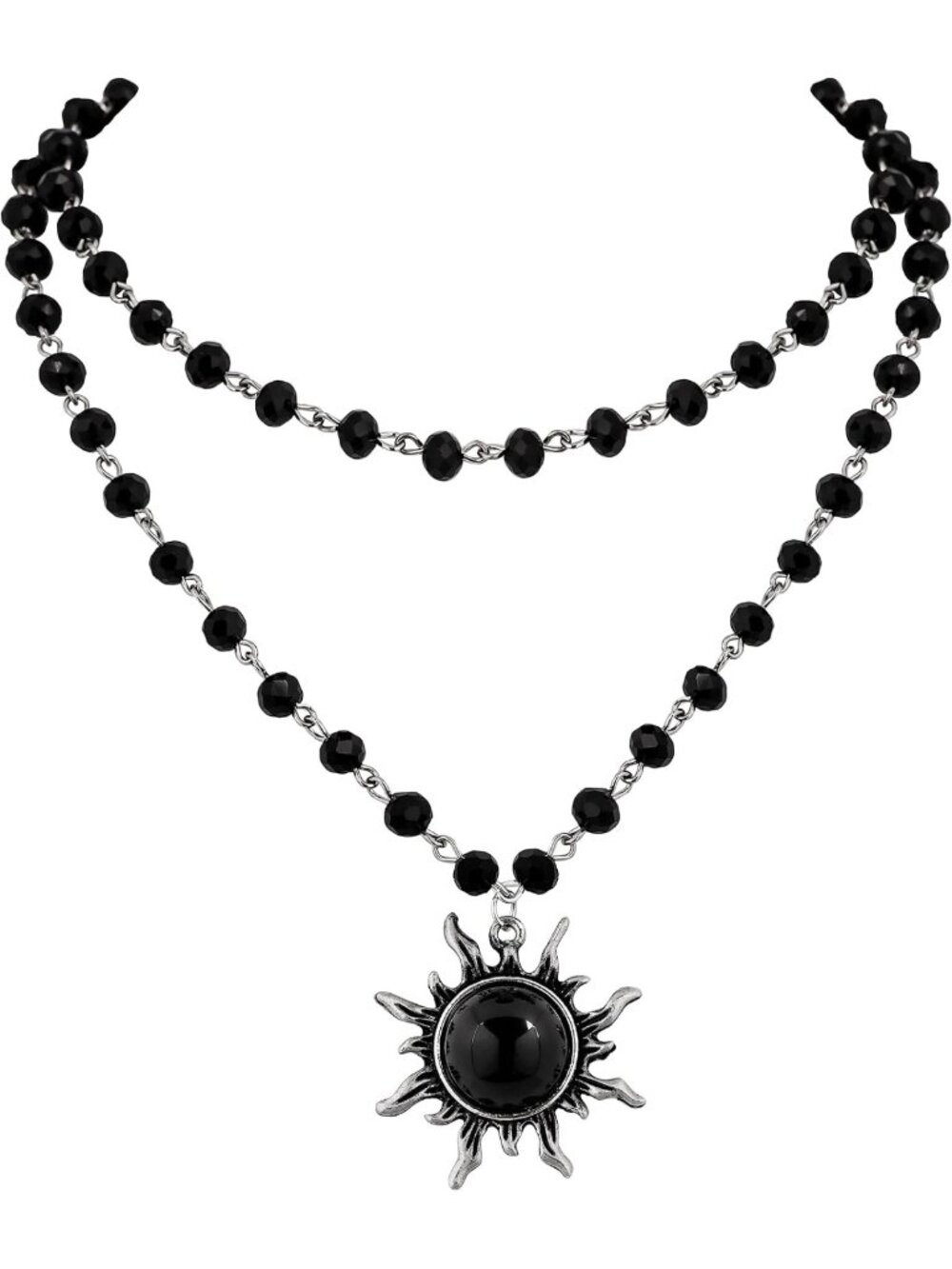 Gothic Emo Grunge Sun Choker Necklace, Black Bead Jewelry, Halloween Gift for